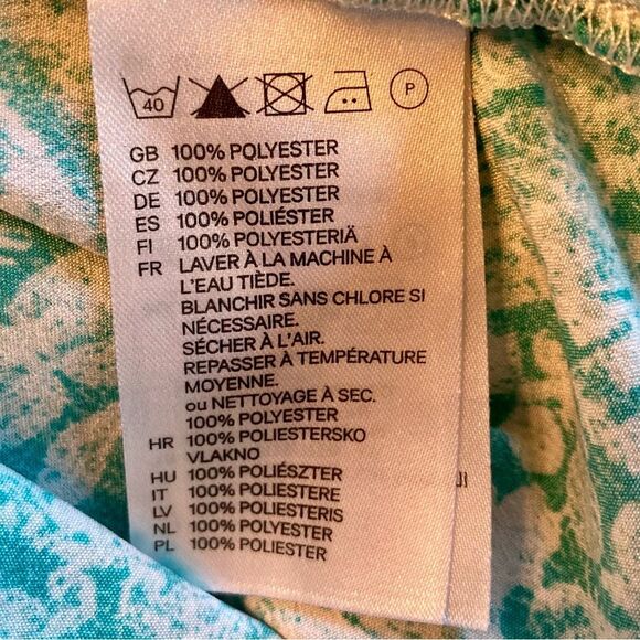 H&M Floral Print Blouse Front Keyhole Opening 3/4 Sleeves Teal White Size 4 - Picture 9 of 9